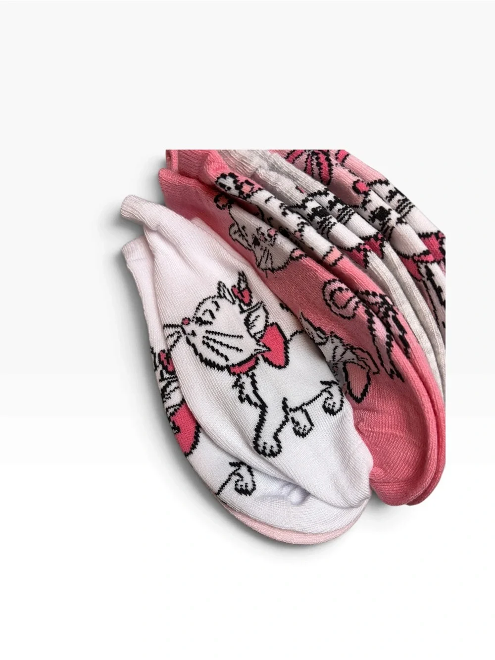 Disney The Aristocats Marie Pink White Gray Bow Cat Ankle Socks 5 Pack